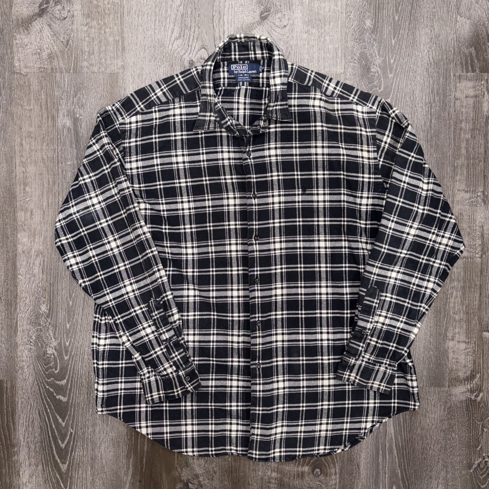 VTG Polo Ralph Lauren Marlowe Shirt Mens XL Plaid Flannel Button Long Sleeve